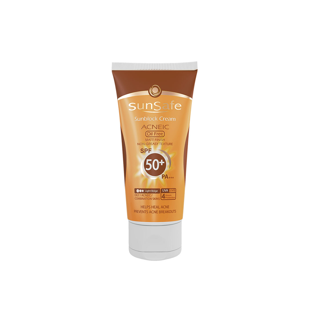 کرم ضد آفتاب رنگی با spf50 فاقد چربی سان سیف-بژ روشن