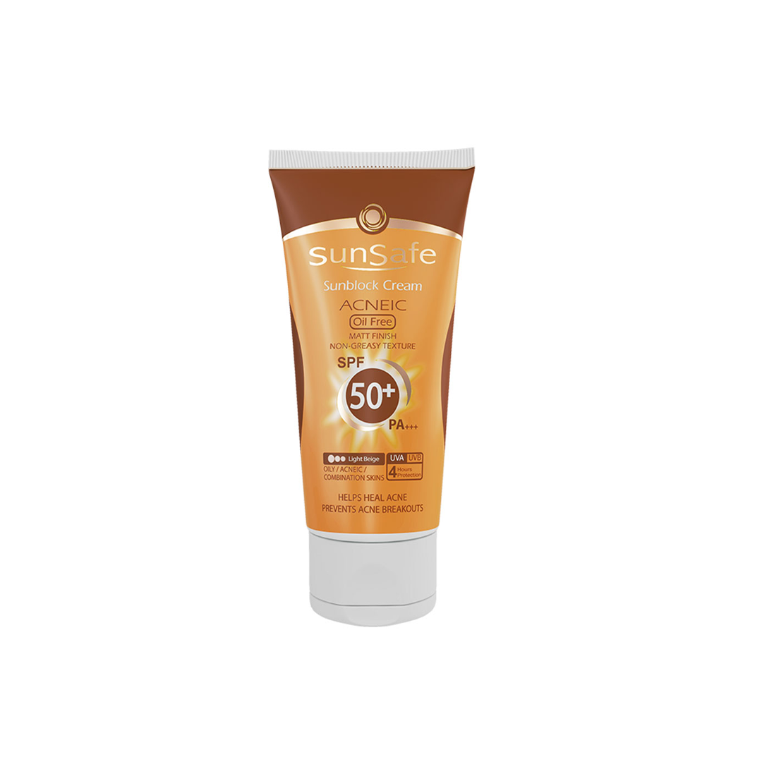 كرم ضد آفتاب +SPF 50 فاقد چربی بژ روشن سان سیف2