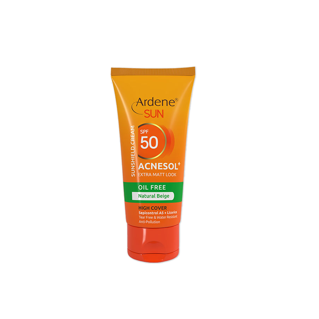 کرم ضدآفتاب آکنه سول پلاس SPF50 رنگی بژ طبیعی فاقد چربی آردن سان