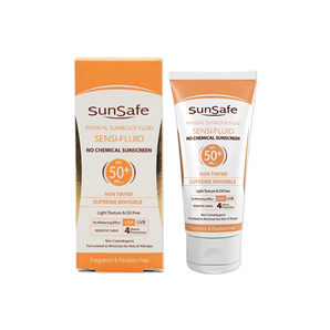 فلوئید ضد آفتاب spf50 فیزیکال مخصوص پوست های حساس و مستعد به قرمزی سان سیف